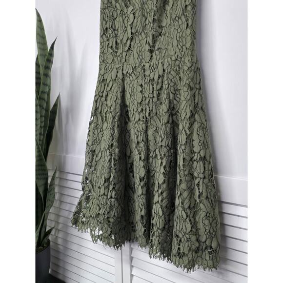 Keepsake the Label Dress Womens Medium Green Porcelain Lace Mock Neck Mini - Picture 6 of 12